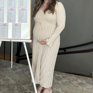 Taupe Ribbed Maternity Knit Maxi Dress